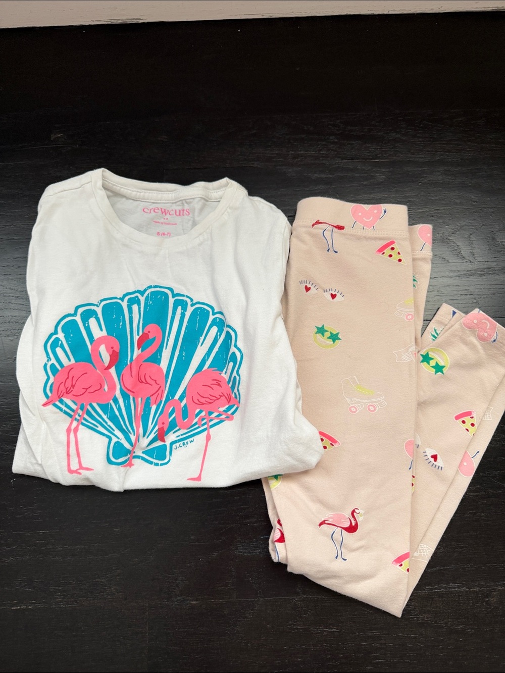 Crewcuts White Top & Light Pink Flamingo Pajama Set